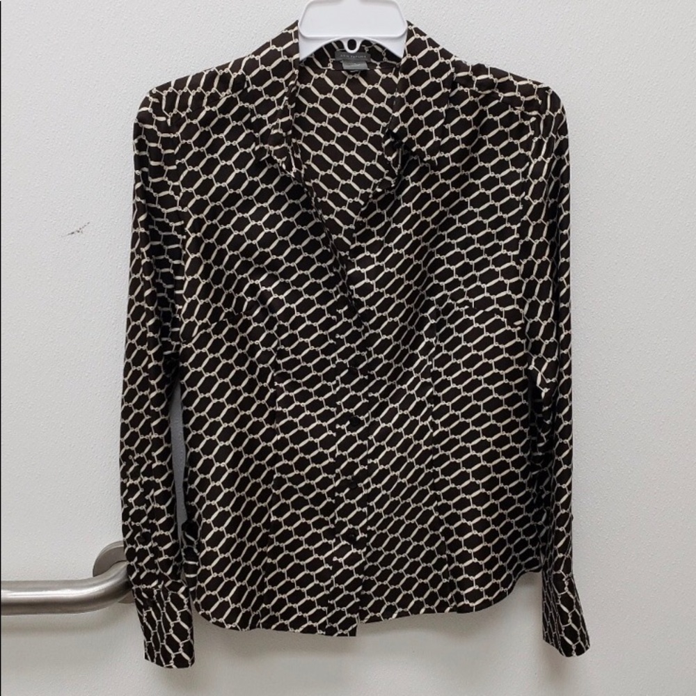 Ann Taylor Dark Brown/Tan Button Down Blouse 8